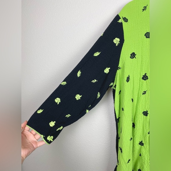 Ali Miles Women's Large Floral Color Block 3/4 Sleeve Tunic Brat Green Apple - Picture 2 of 14